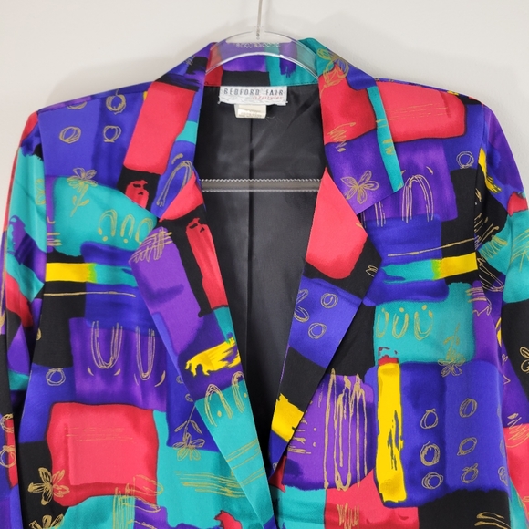 Vintage BEDFORD FAIR LIFESTYLES 90's multicolor abstract artsy geometric blazer - Picture 2 of 10